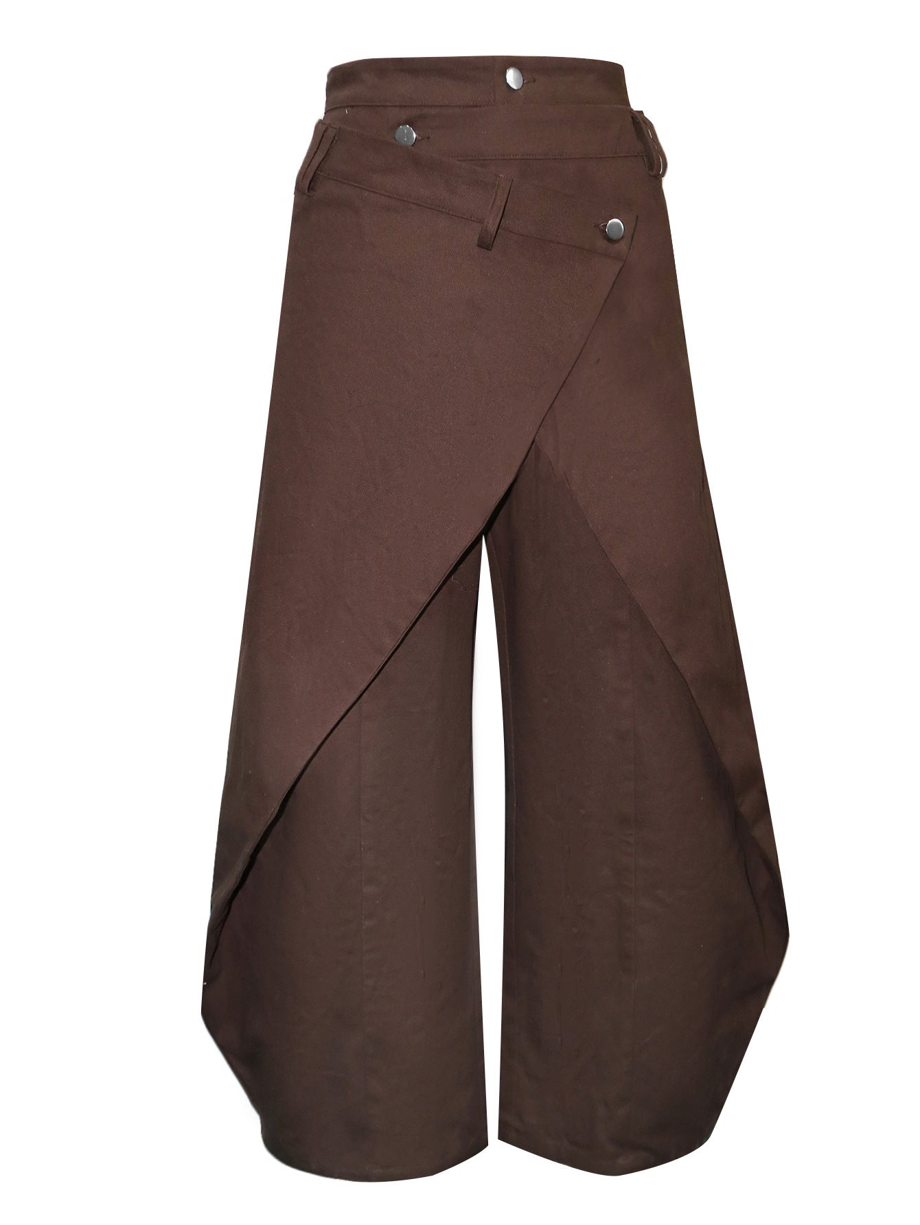 Retro High - waisted Cross - over Metal Buckle Irregular Wide - leg Pants - DBMP Shop