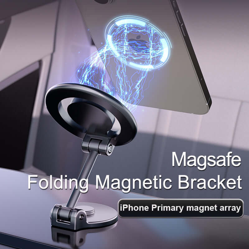 MagSafe folding magnetic bracket showcasing magnetic attachment for iPhone, designed for stability and convenience.