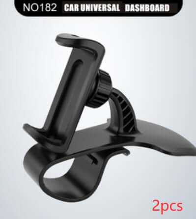 Black 360-degree rotation universal car phone holder for dashboard, designed for easy one-handed operation, 2 pieces.