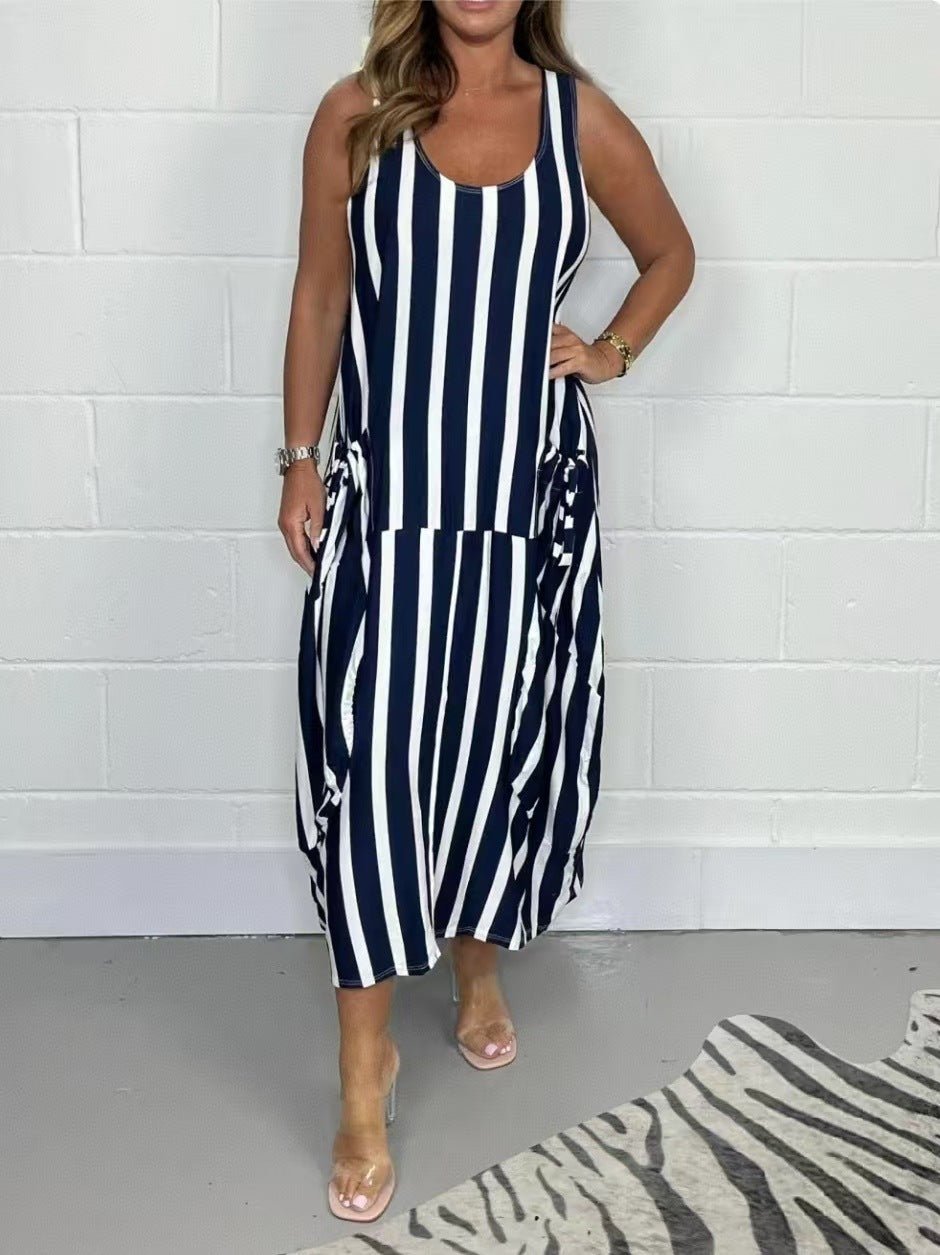 Women's Fashion Striped Sleeveless Long Dress - DBMP (Electronics And More Store)