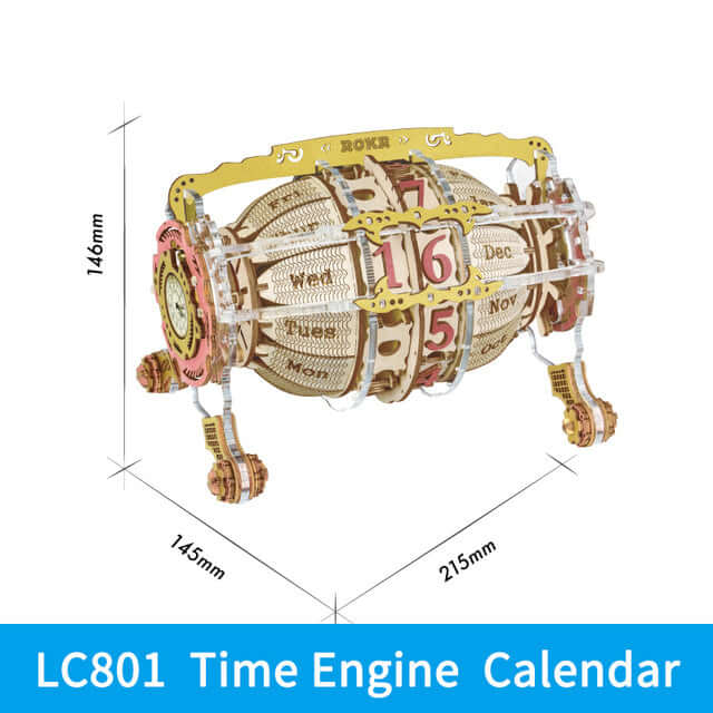 Robotime LC801 Time Engine Calendar 3D wooden puzzle model, perfect for gifts and educational fun.
