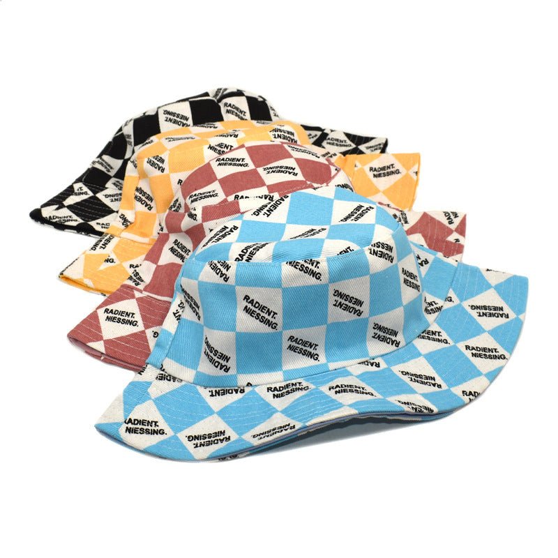 Letter Plaid Bucket Hat Women's Fashion Double-sided Wear Bucket Hat - DBMP Shop