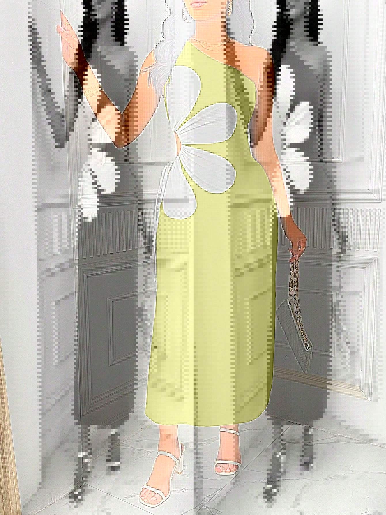Large Flower Off-the-shoulder Sling Dress - DBMP Shop