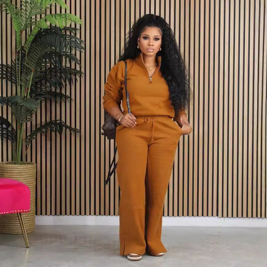 Solid Color Loose Zip Drawstring Pants Sports Two-piece Set - DBMP Shop
