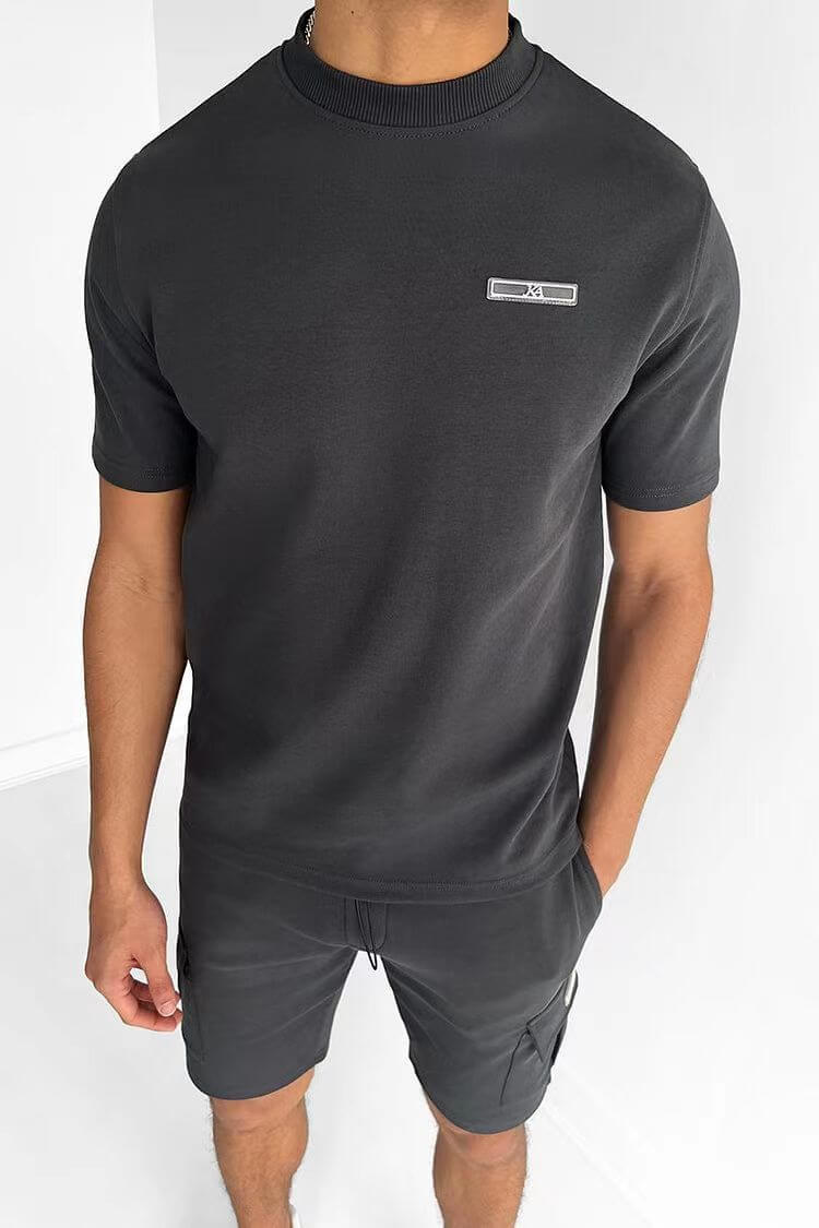 Men's black casual sports T-shirt paired with matching shorts, perfect for active wear and comfort.