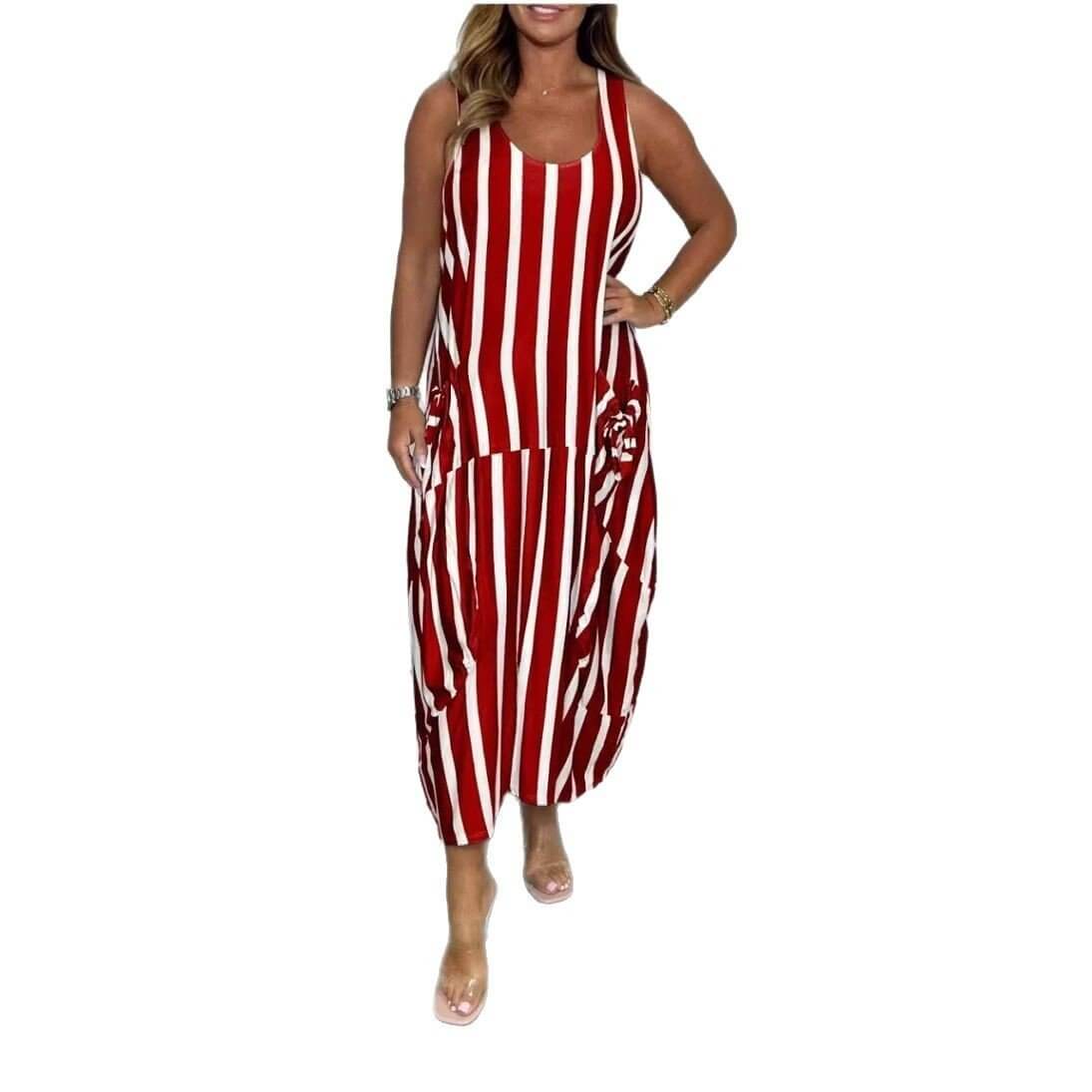 Women's Fashion Striped Sleeveless Long Dress - DBMP (Electronics And More Store)
