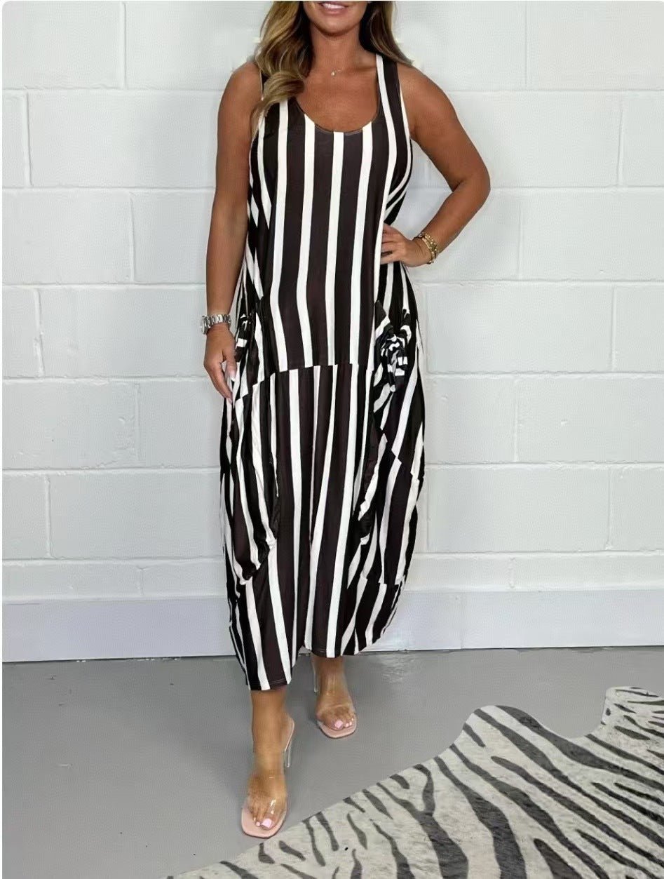 Women's Fashion Striped Sleeveless Long Dress - DBMP (Electronics And More Store)