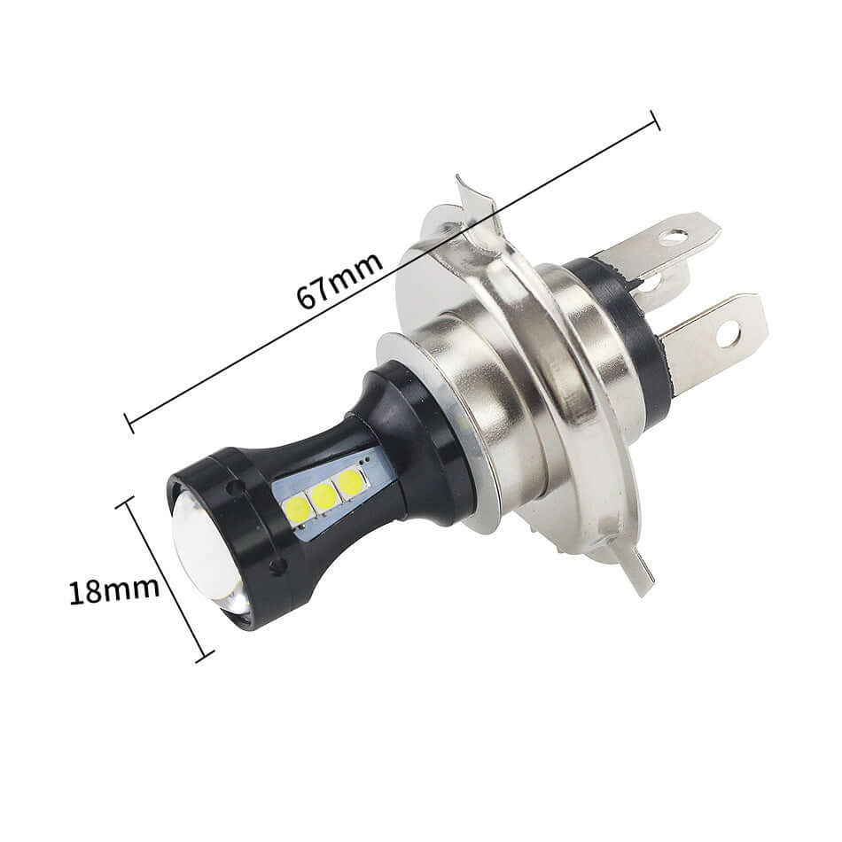 Voiture LED ampoules moto H4 avec dimensions 67mm x 18mm, éclairage haute luminosité 800LM.