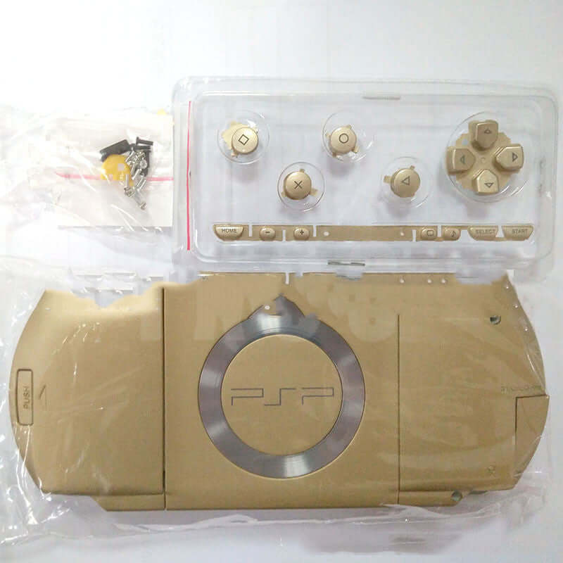 PSP1000 handheld computer protection housing in gold color, including buttons and shell, compatible with various PSP models.