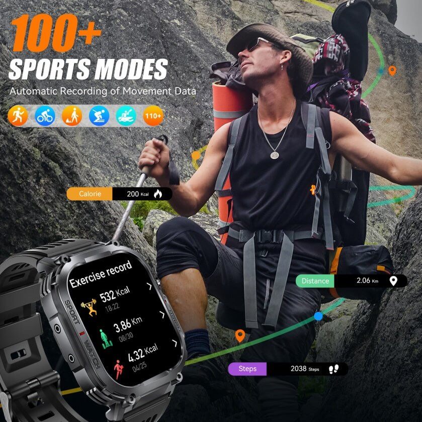 INEYES S320B Sport Modes Smart Watch For Men With LED Flashlight, Women's Smartwatch With Wireless Call, Men's Smartwatches With 2.02 - Inch HD Screen - DBMP (Electronics And More Store)