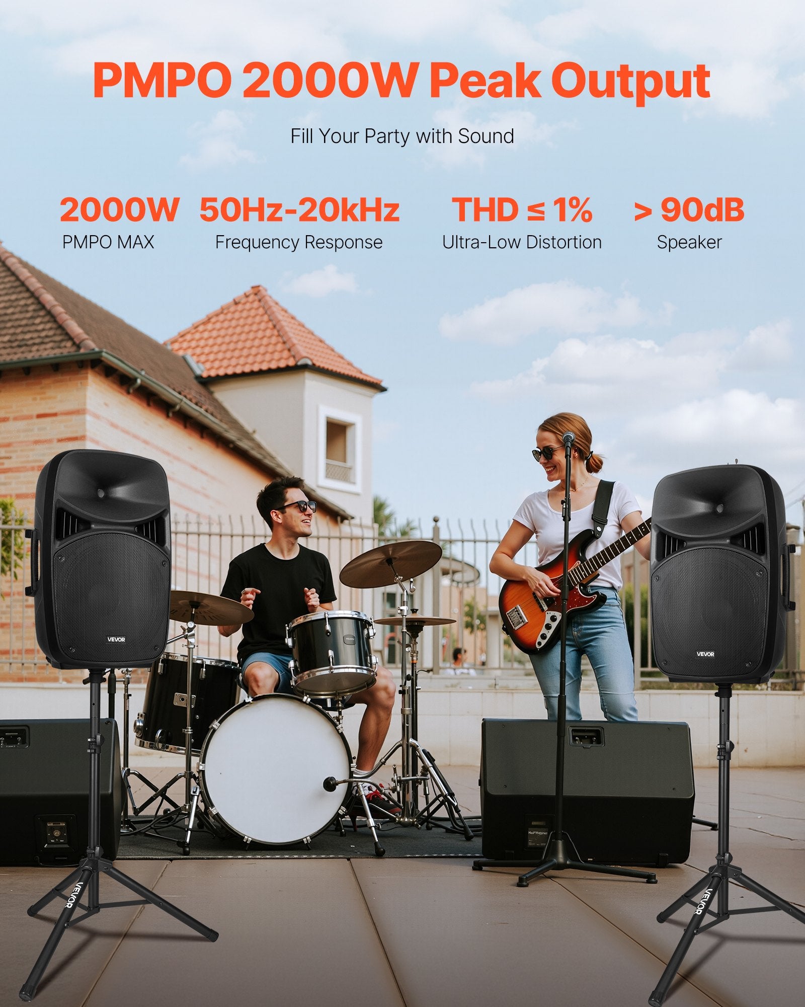 2 X 15 In Speakers Portable PA System 2000W Mixer Bluetooth Mic For DJ Party