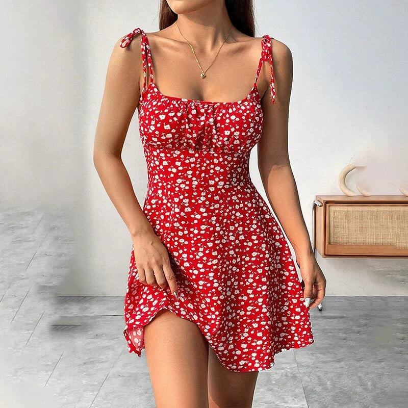 Floral Print Dress Summer Sweet A - Line Waist Trimming Dresses Women's Slimming Casual Clothing - DBMP (Electronics And More Store)