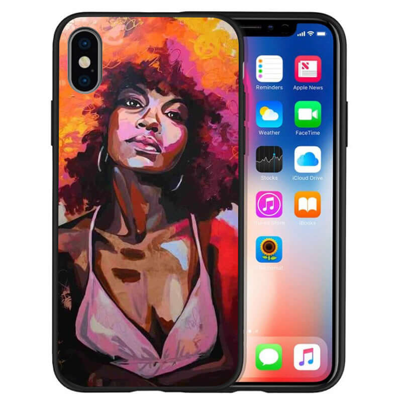 Vibrant artistic phone case featuring a stylish girl with colorful hair, perfect for fashion enthusiasts.