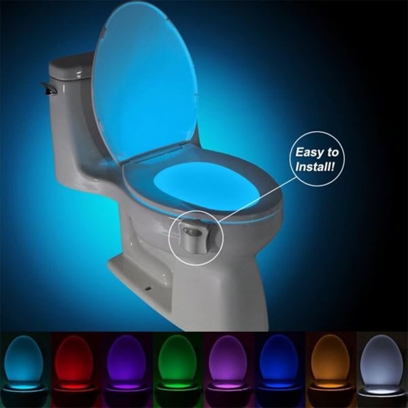 Toilet Induction LED Night Light showing easy installation and colorful night light options for modern bathrooms.