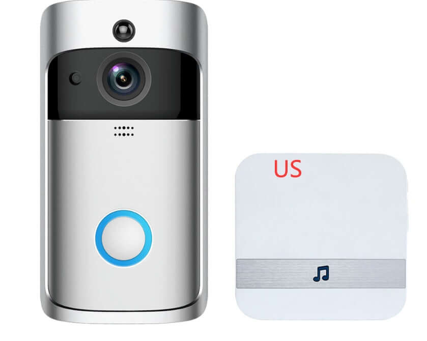Smart WiFi video doorbell with HD camera and wireless chime, featuring two-way talk and PIR motion detection.
