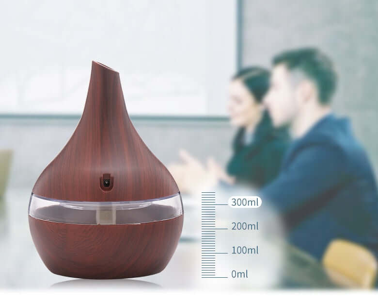 Wood grain tip humidifier air purifier with water level indicator, suitable for household use, USB powered, operating quietly.