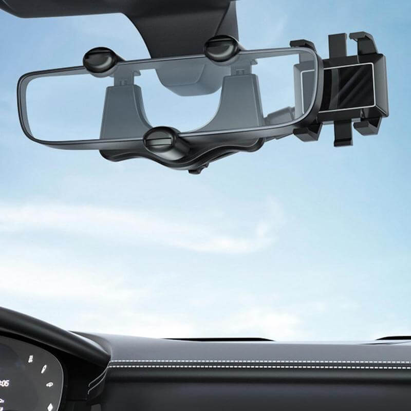 Rearview mirror phone holder for cars, multifunctional and rotatable design for easy phone access.