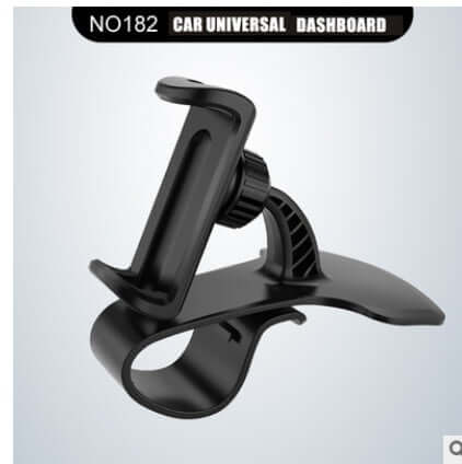 Universal car dashboard phone holder with adjustable clip for secure device mounting.