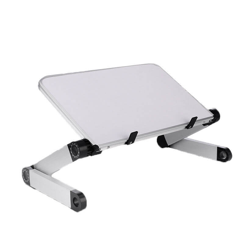 Foldable ergonomic laptop stand with adjustable height and angle, perfect for comfortable work and leisure.