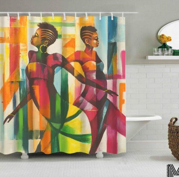 Art Design Graffiti Art Hip Hop African Girl with Black Hair Big Earring with Modern Building Shower Curtain for Bathroom Decor - DBMP (Electronics And More Store)