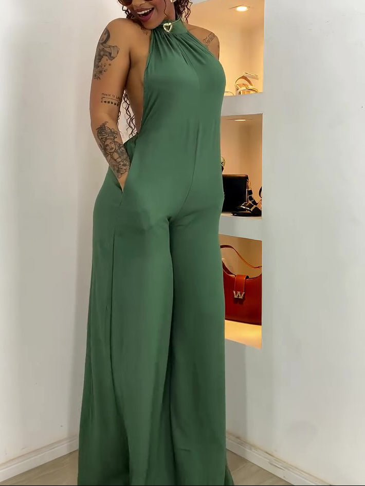 Green Halter - neck Backless Jumpsuit - DBMP (Electronics And More Store)