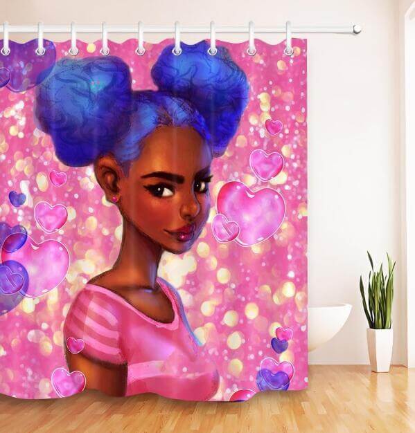 Art Design Graffiti Art Hip Hop African Girl with Black Hair Big Earring with Modern Building Shower Curtain for Bathroom Decor - DBMP (Electronics And More Store)