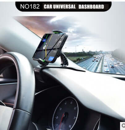 360-degree rotation universal car phone holder mounted on dashboard, showcasing easy access while driving.