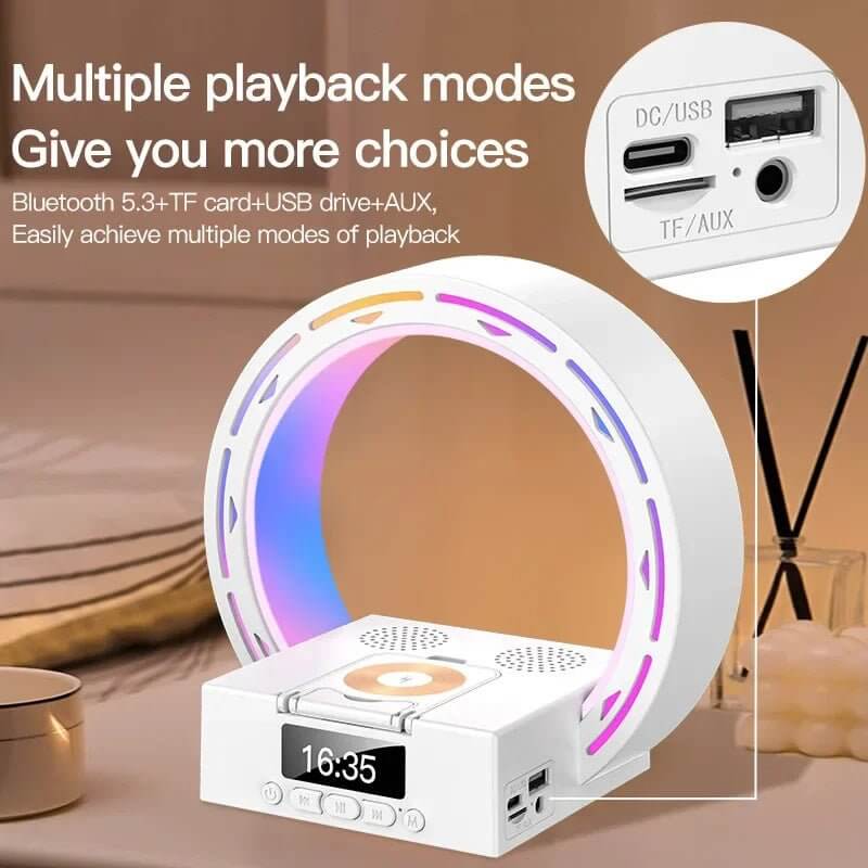 4 In 1 Wireless Bluetooth Speaker Charging Pad Bedside Lamp With Alarm Clock Wake - Up Light For Bedroom Support USB Drive TF Card - DBMP (Electronics And More Store)