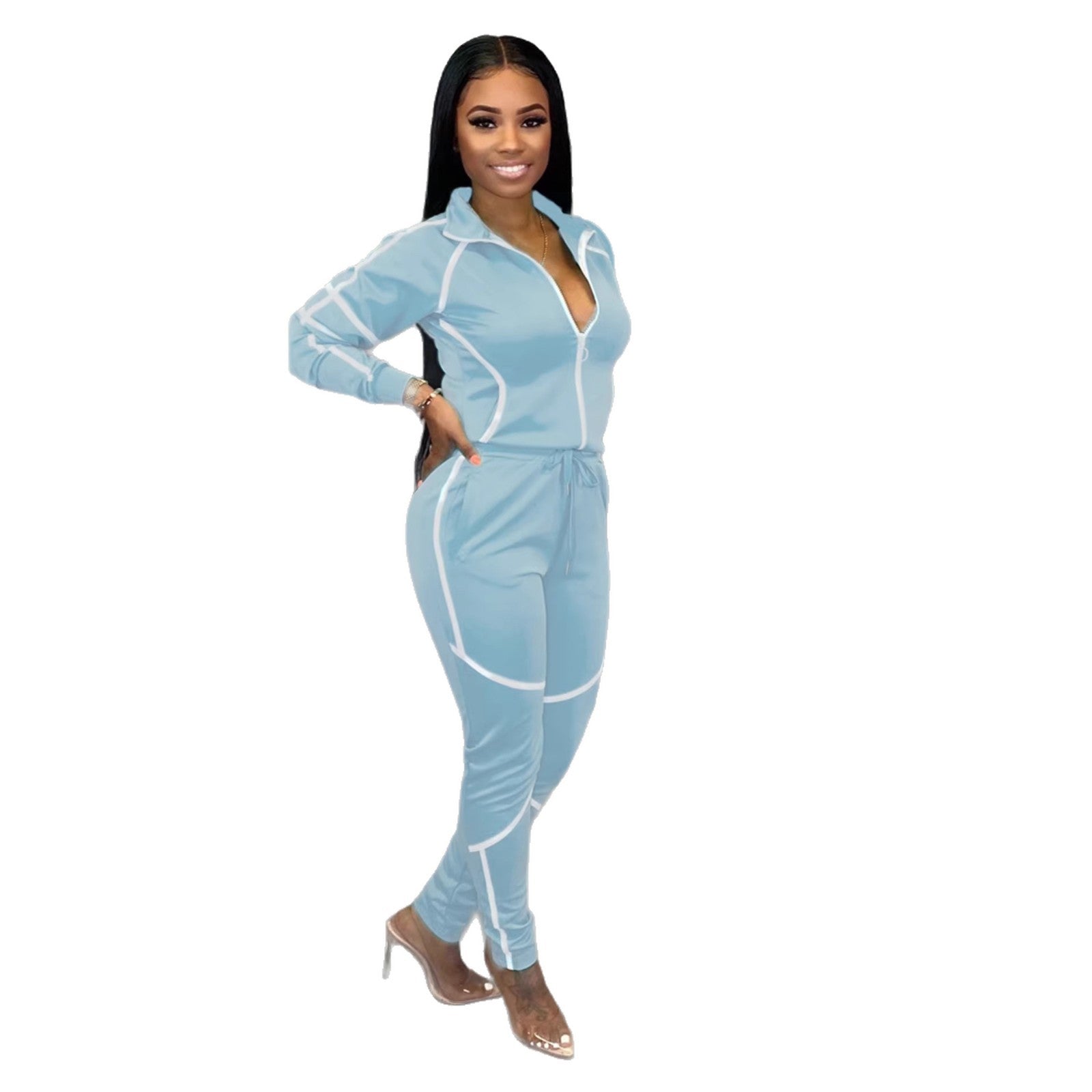 Womens Casual Sportswear Set With Unique Patchwork And Solid Colors