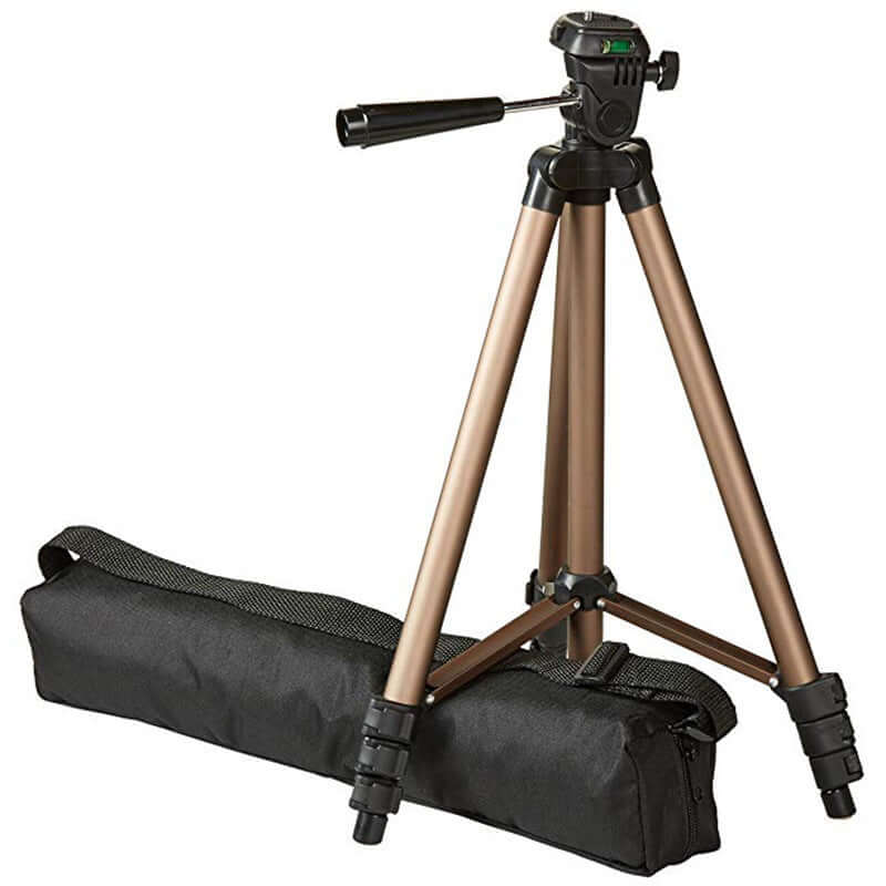 Portable tripod with a carrying bag, adjustable height for mobile phone photography and videography.