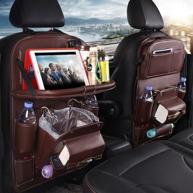 PU Leather Car Storage Bag Multifunction Seat Back Tray Hanging Bag Waterproof Car Organizer Automotive Interior Accessories - DBMP (Electronics And More Store)