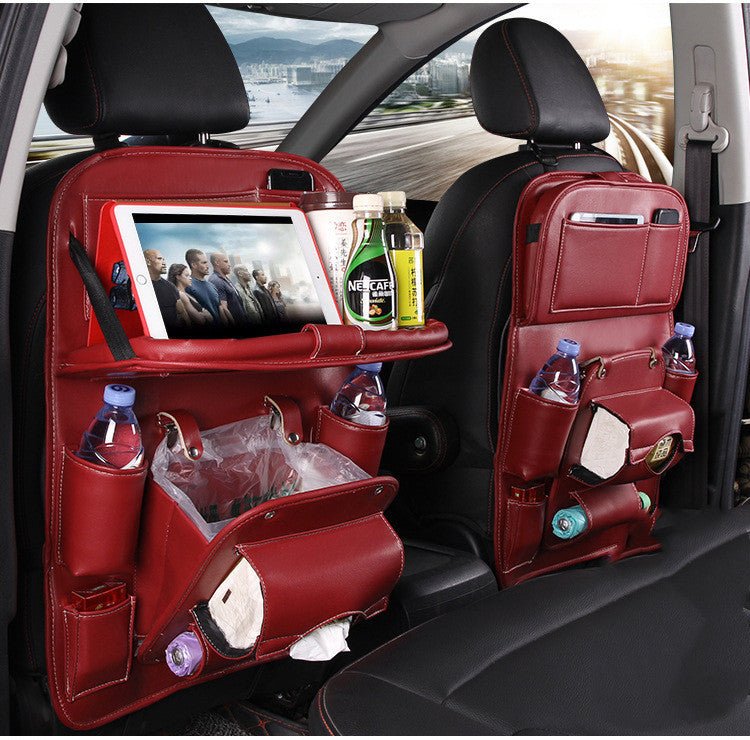 PU Leather Car Storage Bag Multifunction Seat Back Tray Hanging Bag Waterproof Car Organizer Automotive Interior Accessories - DBMP (Electronics And More Store)