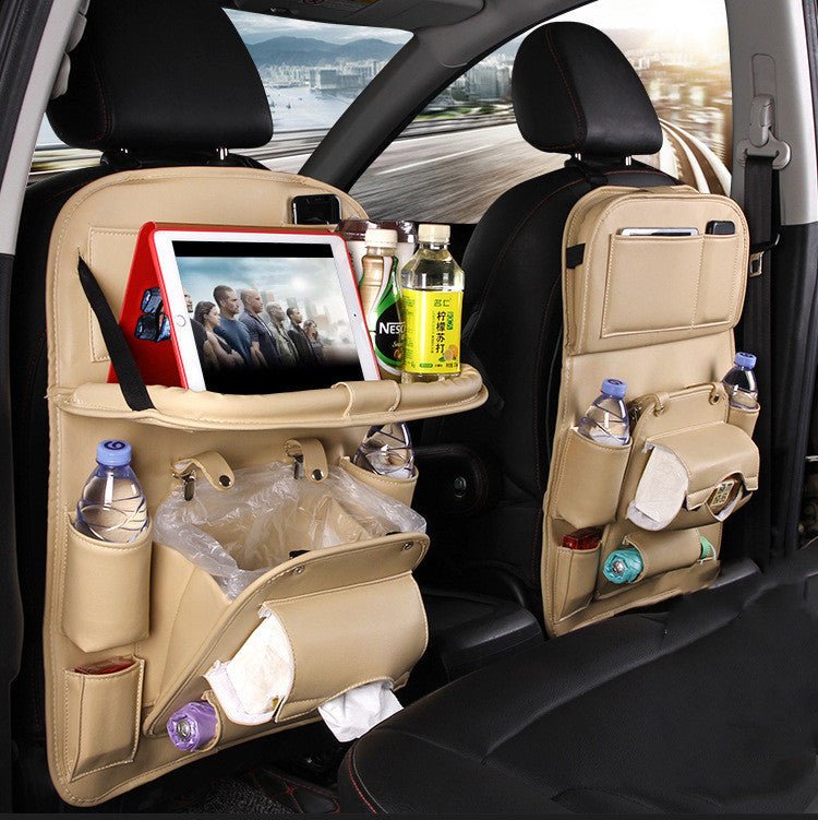 PU Leather Car Storage Bag Multifunction Seat Back Tray Hanging Bag Waterproof Car Organizer Automotive Interior Accessories - DBMP (Electronics And More Store)