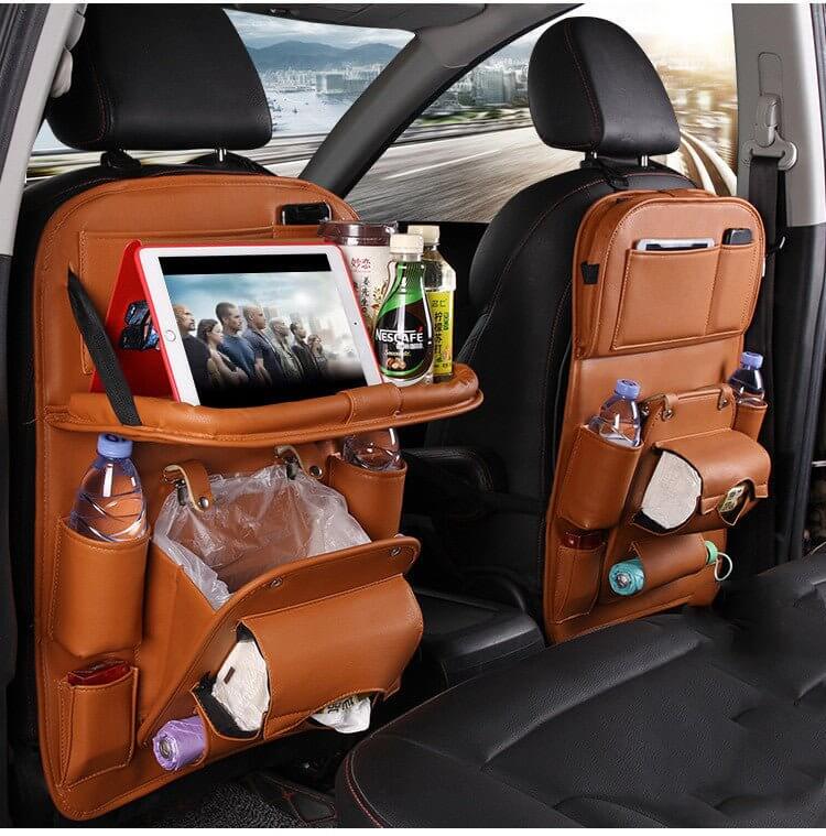 PU Leather Car Storage Bag Multifunction Seat Back Tray Hanging Bag Waterproof Car Organizer Automotive Interior Accessories - DBMP (Electronics And More Store)