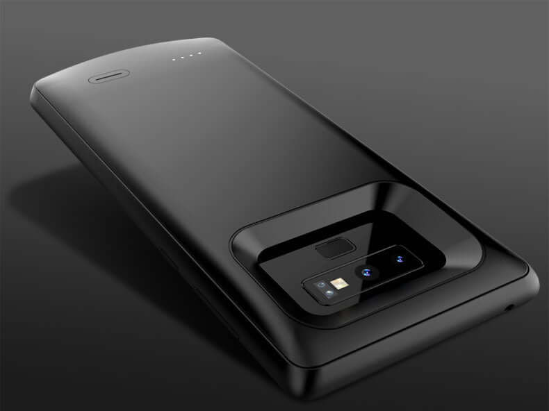 Black back clip battery case for Samsung Note9, featuring sleek design and efficient power storage.