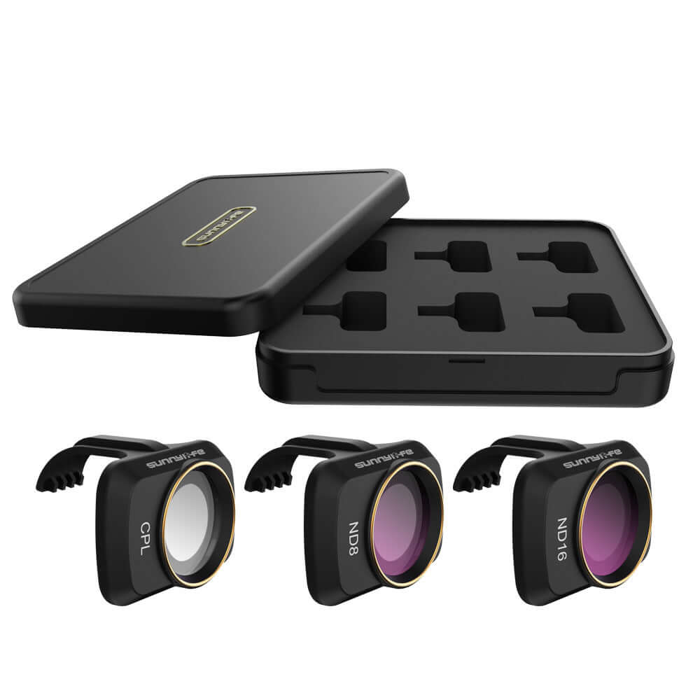Set de filtres Sunnylife pour Mavic Mini : CPL, ND8, ND16 avec étui de rangement, légers et performants.