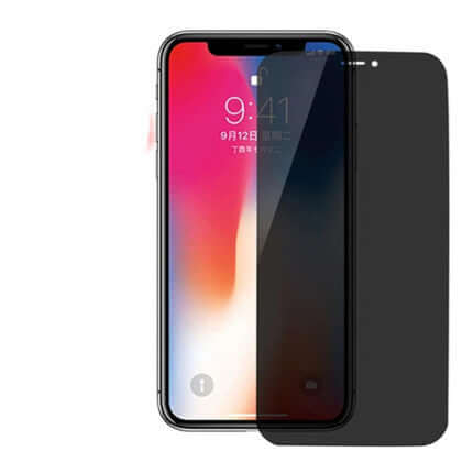 Full screen anti-peeping tempered glass film displayed on an iPhone, showcasing its protective features and sleek design.