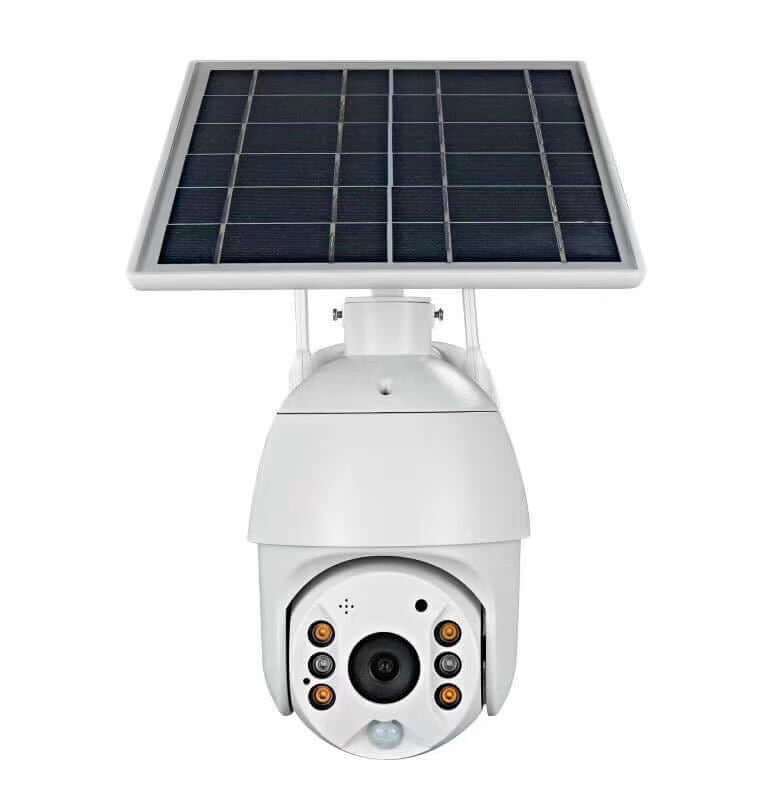 4G LTE camera with solar panel, featuring 1080P resolution, built-in microphone, and night vision capabilities.