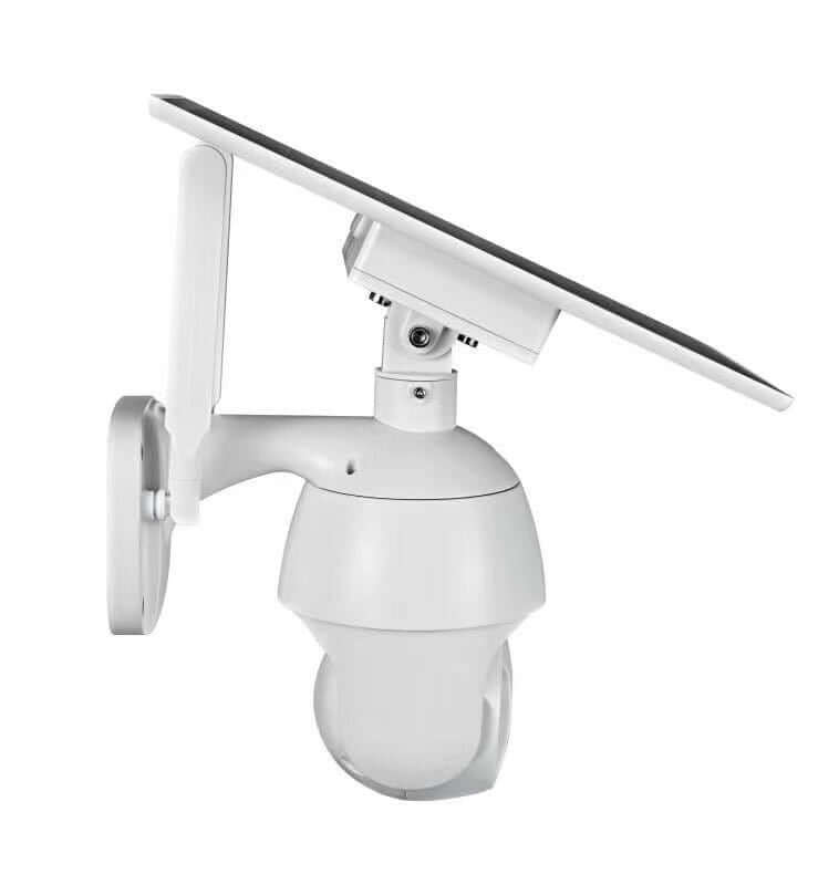 4G LTE security camera with solar panel, night vision, and two-way audio for smart home use.