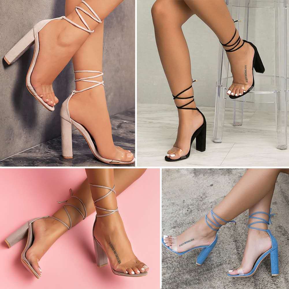 Wish Cross-border Foreign Trade Large Size High Heel Sandals Ladies Thick Heels Fashion Ankle Strap High Heels High Heels - DBMP Shop
