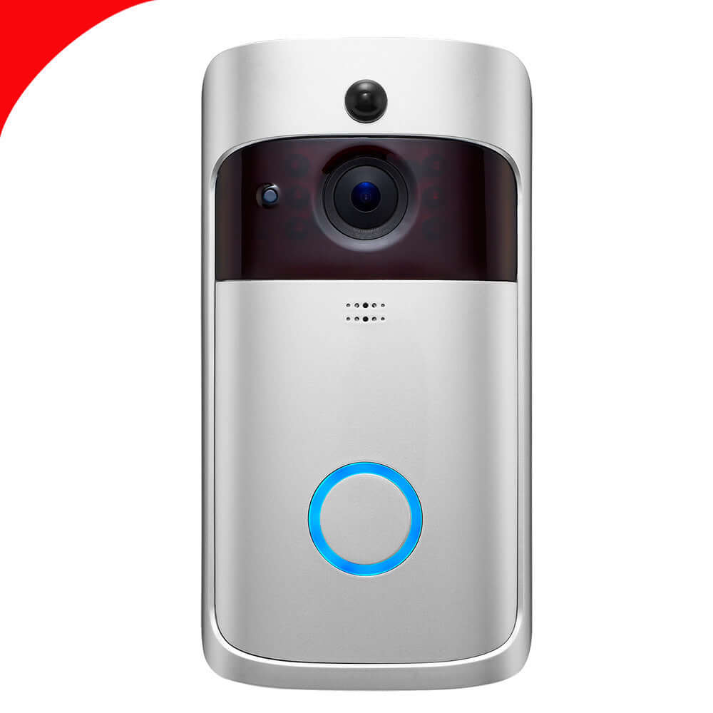 Smart wireless video doorbell with HD camera and wide-angle lens for home security.