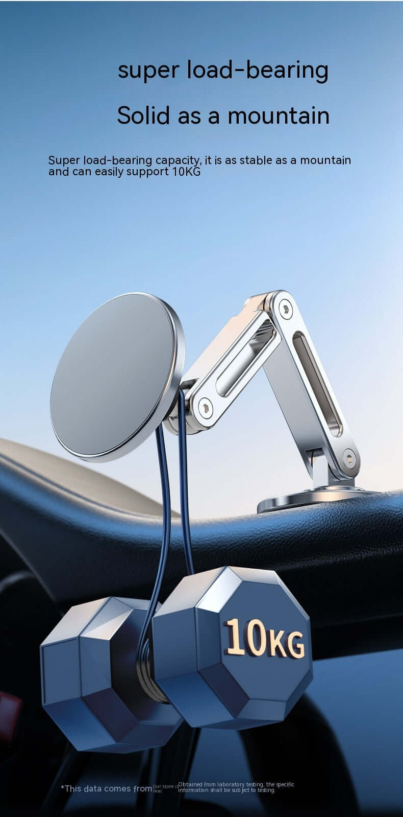 Magnetic car phone holder with super load-bearing capacity, supporting up to 10KG, featuring a sleek aluminum design.