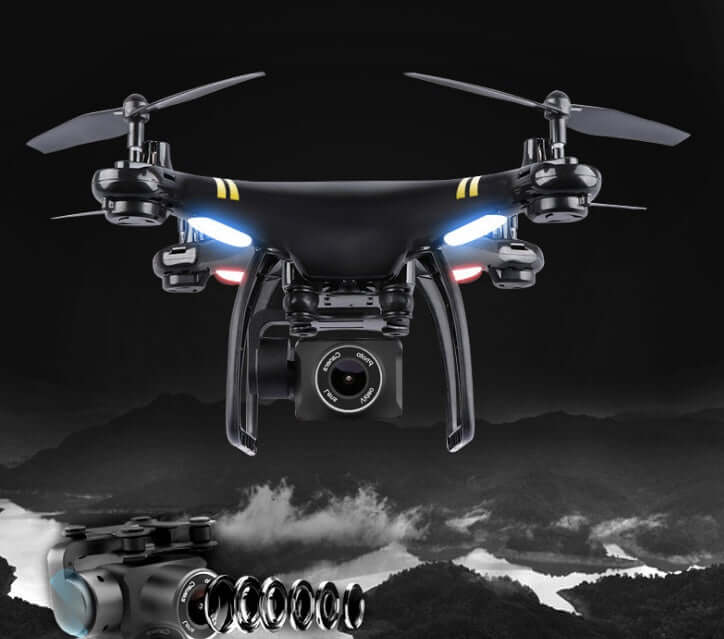 5G ESC camera drone featuring long battery life and advanced flight capabilities against a scenic backdrop.