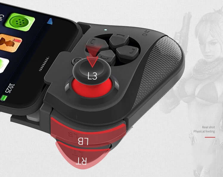 Close-up of Eat Chicken PUBG Gamepad showing ergonomic design, L3 joystick, and controls for enhanced mobile gaming performance.
