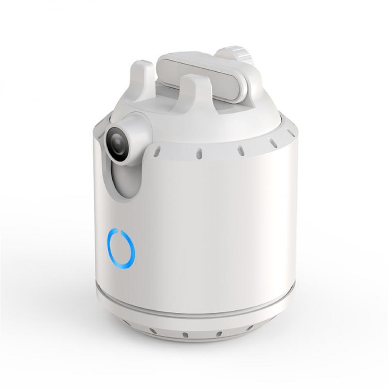 Intelligent dual axis camera in white with clip design, featuring 360° horizontal rotation and indoor/outdoor capability.