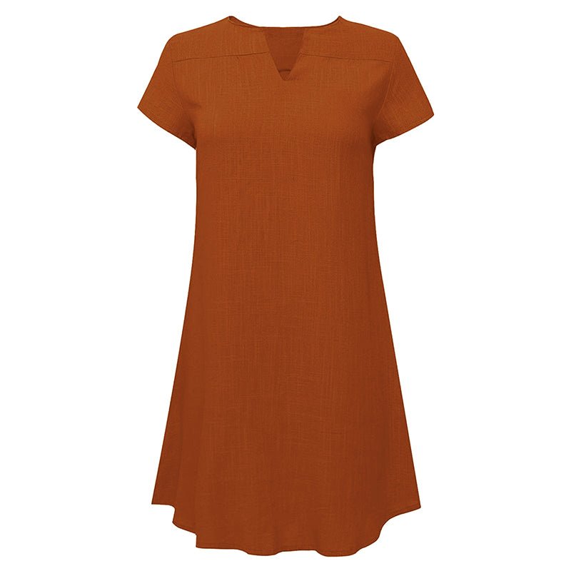 Womens Summer Casual Solid Color V Neck Short Sleeve Dresses Boho Beach Sundresses - DBMP Shop