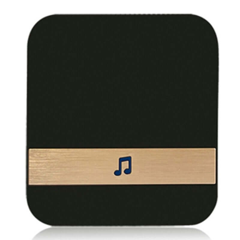 Stylish black music button with gold stripe and musical note icon on a modern design.