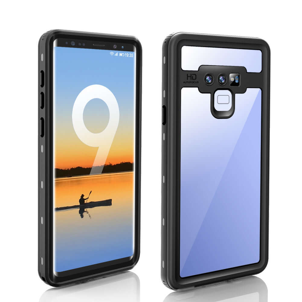 Transparent anti-fall dustproof phone case for Samsung Galaxy S9, featuring waterproof and shockproof design.