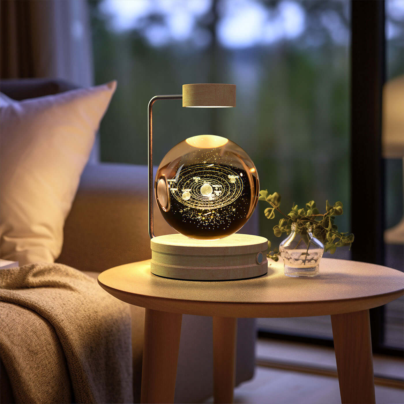 Cosmic dinosaur crystal ball night light illuminating a cozy room, ideal for warm atmosphere and gifting.