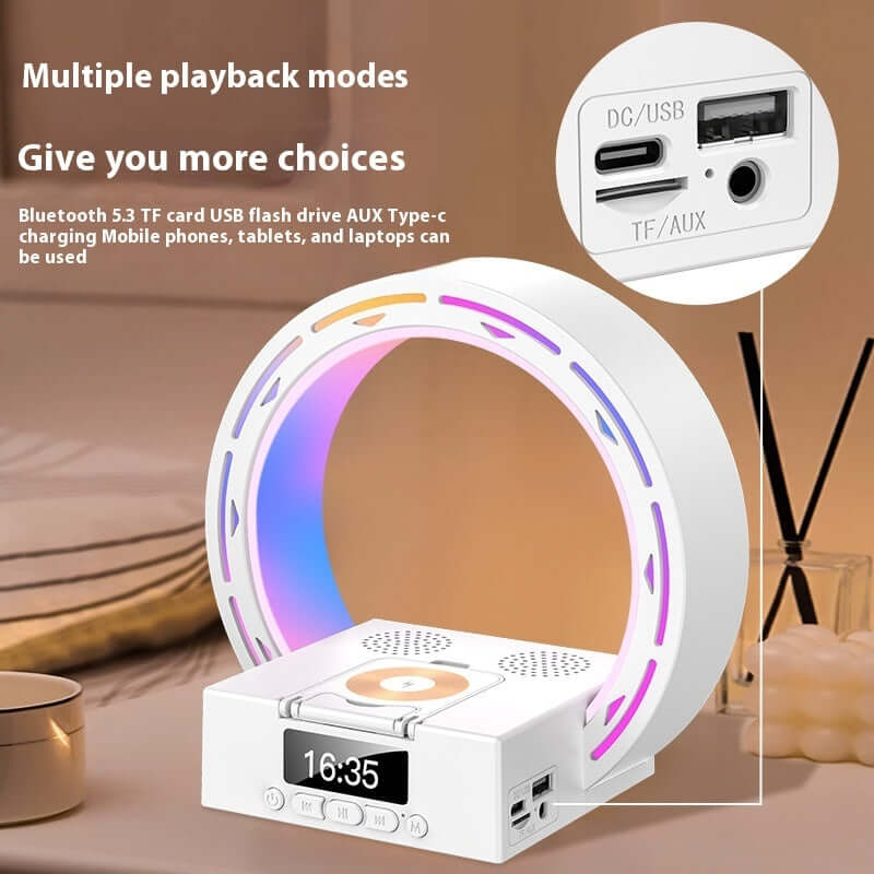 4 In 1 Wireless Bluetooth Speaker Charging Pad Bedside Lamp With Alarm Clock Wake - Up Light For Bedroom Support USB Drive TF Card - DBMP (Electronics And More Store)